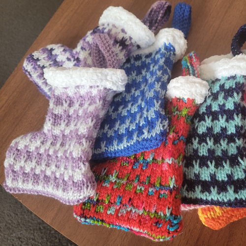 Mini Christmas stocking with slipped stitch pattern