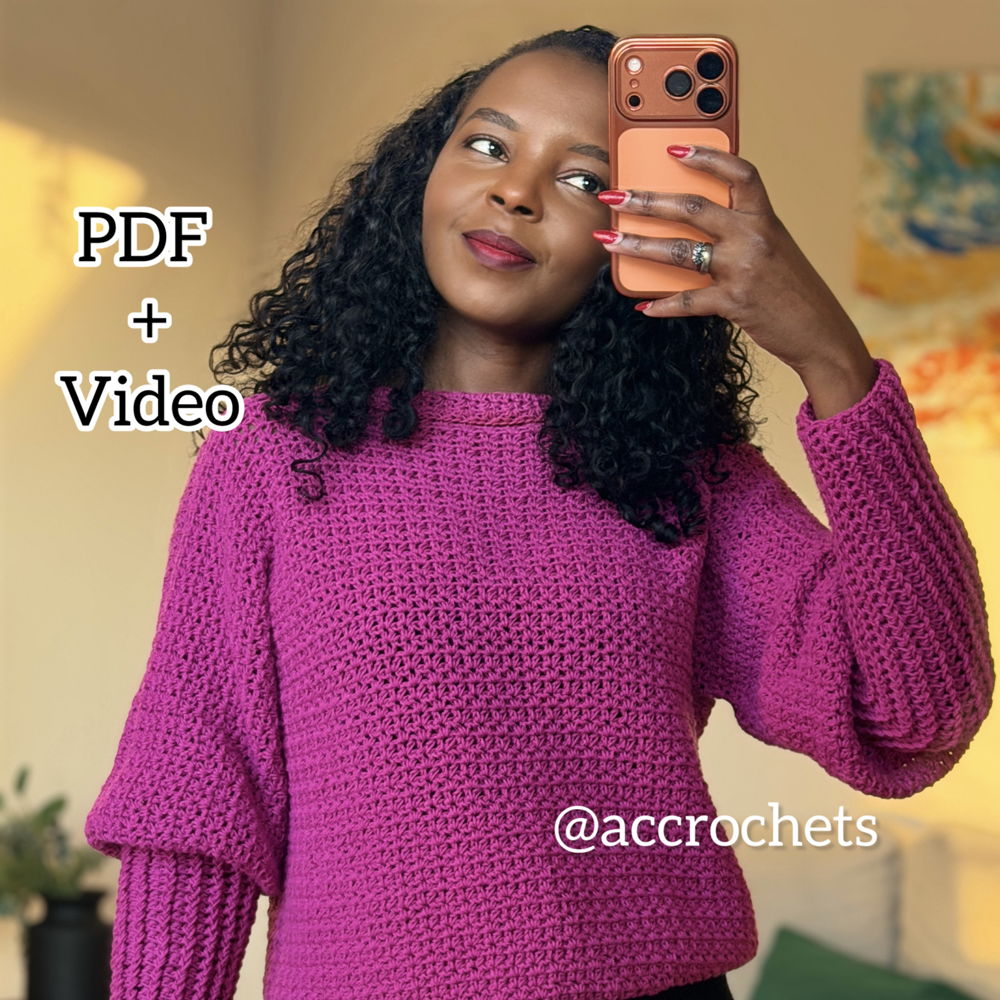 Easy Crochet Sweater Pattern | V-Stitch Pullover | Made to Measure | Long Sleeve | XS–5XL PDF