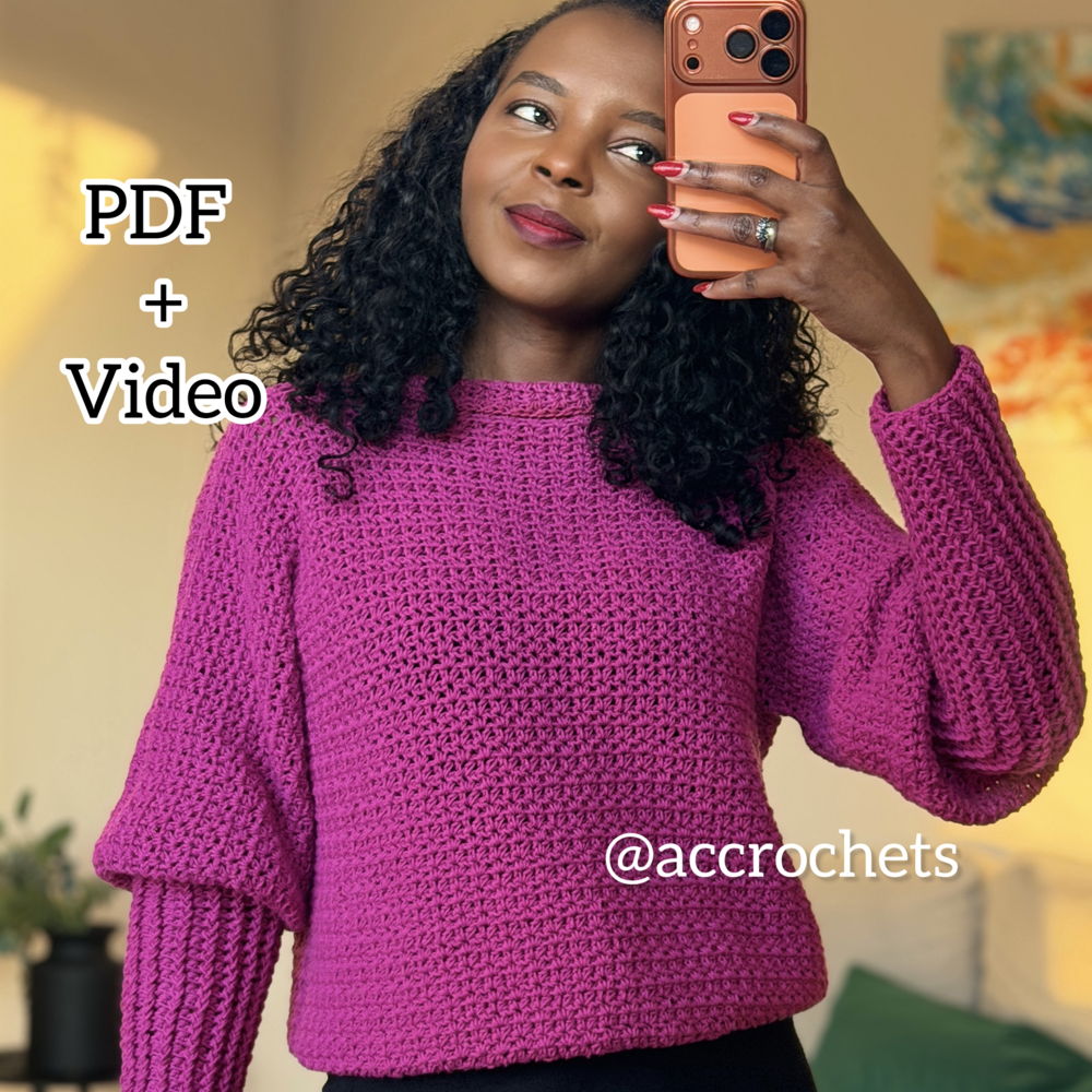 Easy Crochet Sweater Pattern | V-Stitch Pullover | Made to Measure | Long Sleeve | XS–5XL PDF