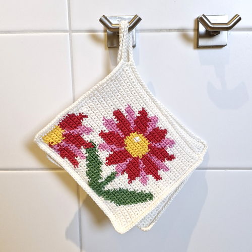 Haakpatroon pannenlappen met bloem