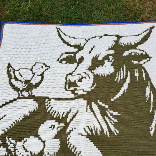 Barnyard Buddies | Cow and Chicken Overlay Mosaic Crochet Blanket PDF Pattern