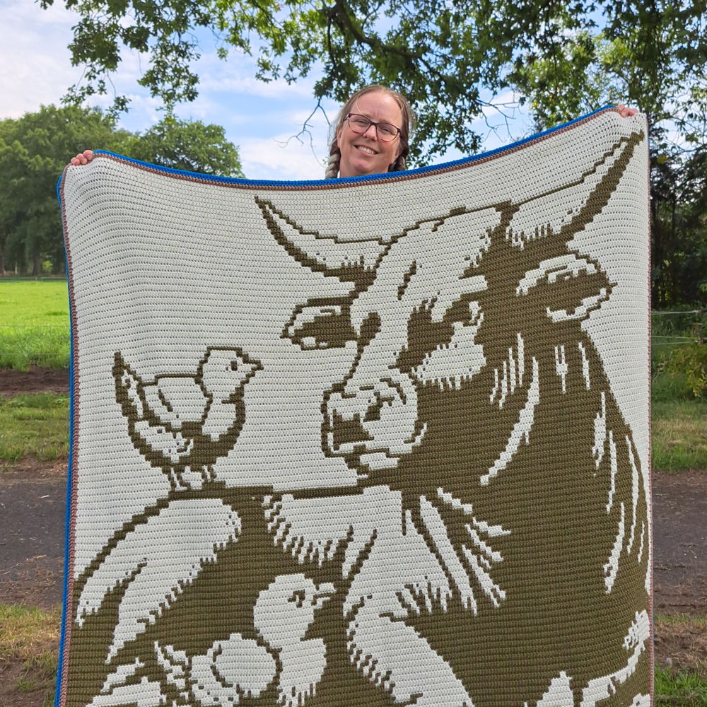 Barnyard Buddies | Cow and Chicken Overlay Mosaic Crochet Blanket PDF Pattern