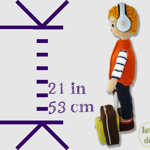 Dan Large Crochet Doll Pattern, Amigurumi, 21"/ 53 cm Tall