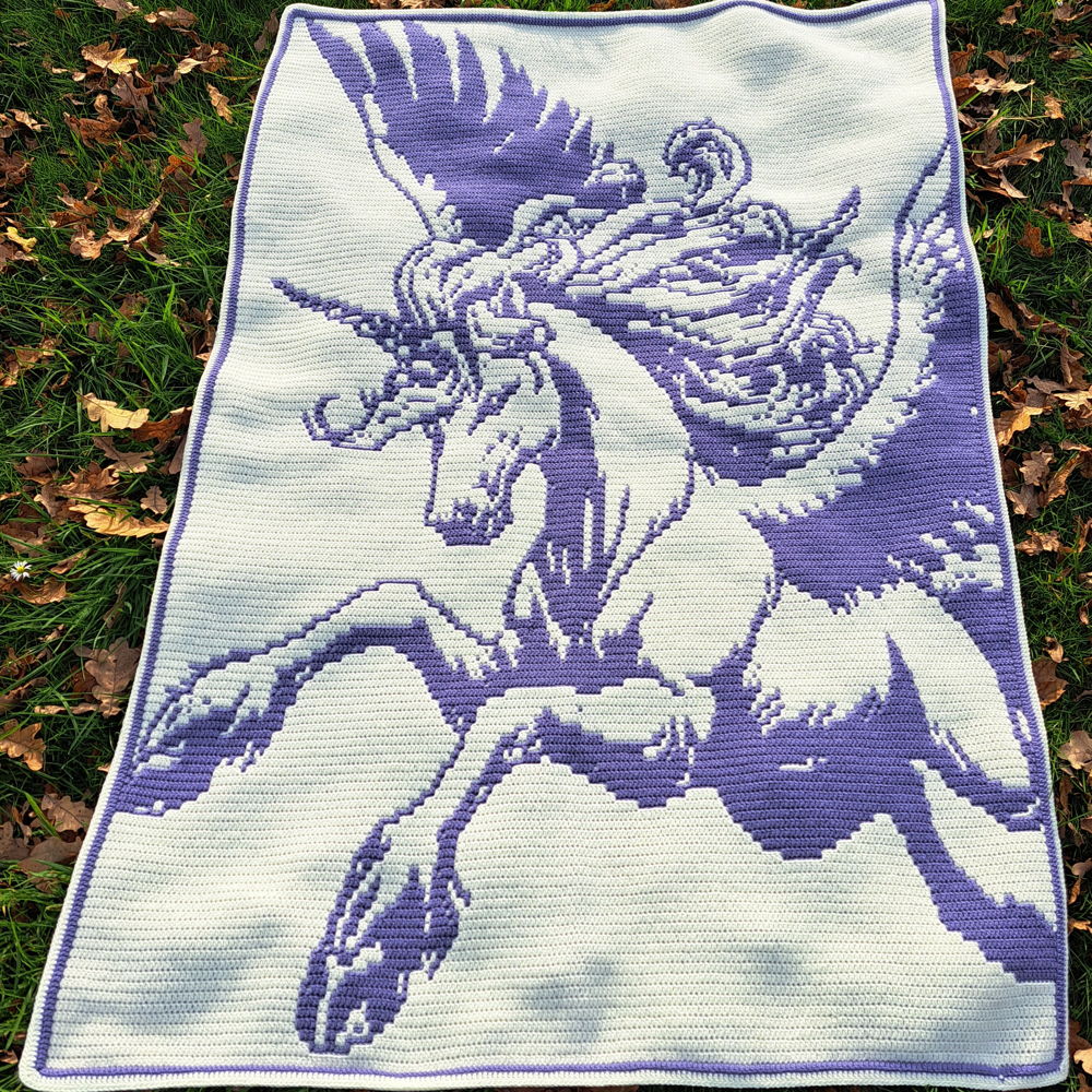 Fantasy Flight | Unicorn Pegasus Overlay Mosaic Crochet Blanket PDF Pattern