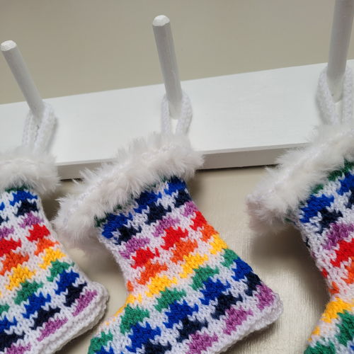 Rainbow treelines Christmas stocking in 8 ply