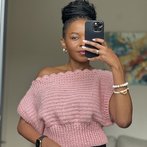 Crochet Off-Shoulder X-Stitch Rib Top PDF pattern  (XS–5X)