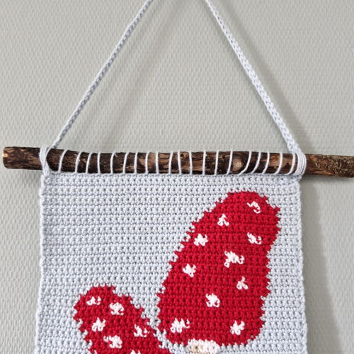 Haakpatroon wandhanger met paddenstoelen