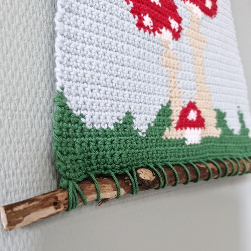 Haakpatroon wandhanger met paddenstoelen