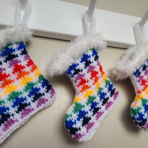 Rainbow treelines Christmas stocking in 8 ply