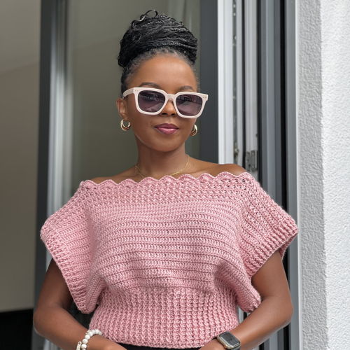 Crochet Off-Shoulder X-Stitch Rib Top PDF pattern  (XS–5X)