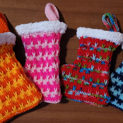 Mini Christmas stocking with slipped stitch pattern