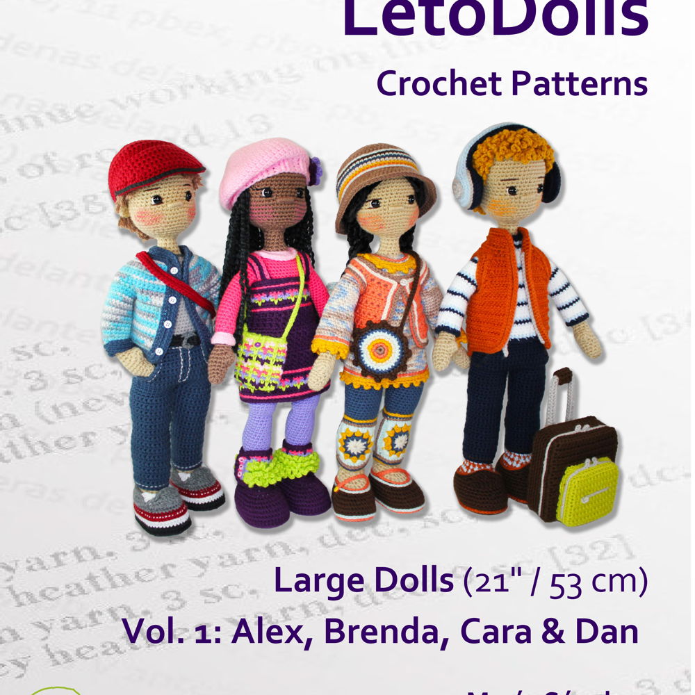 LetoDolls Gehaakte Patronen Grote Poppen (21" / 53 cm) Deel 1: Alex, Brenda, Cara & Dan