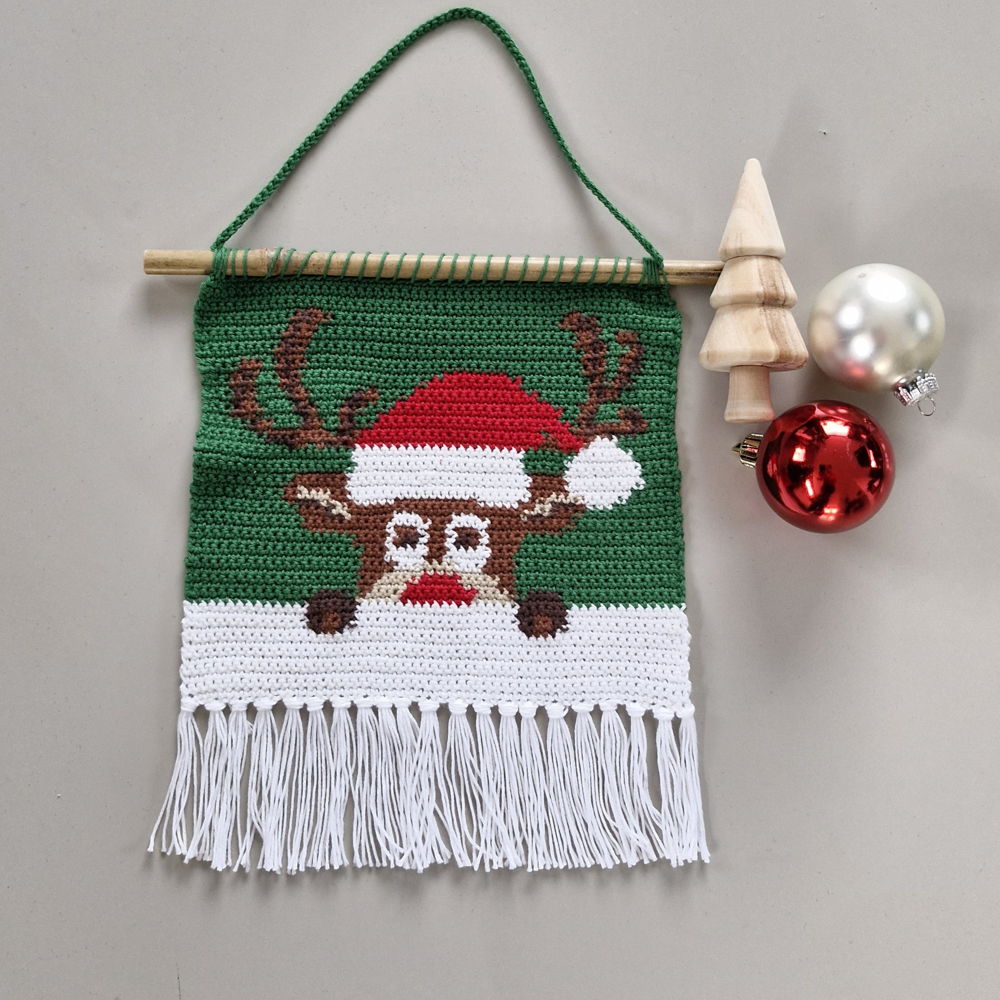 Haakpatroon  kerst wandhanger Rudolf